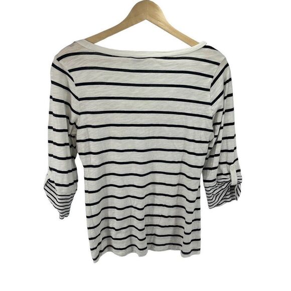 American Rag Women's Stripes Button Tab Sleeve Blouse Top White Black Size Large - Picture 6 of 10